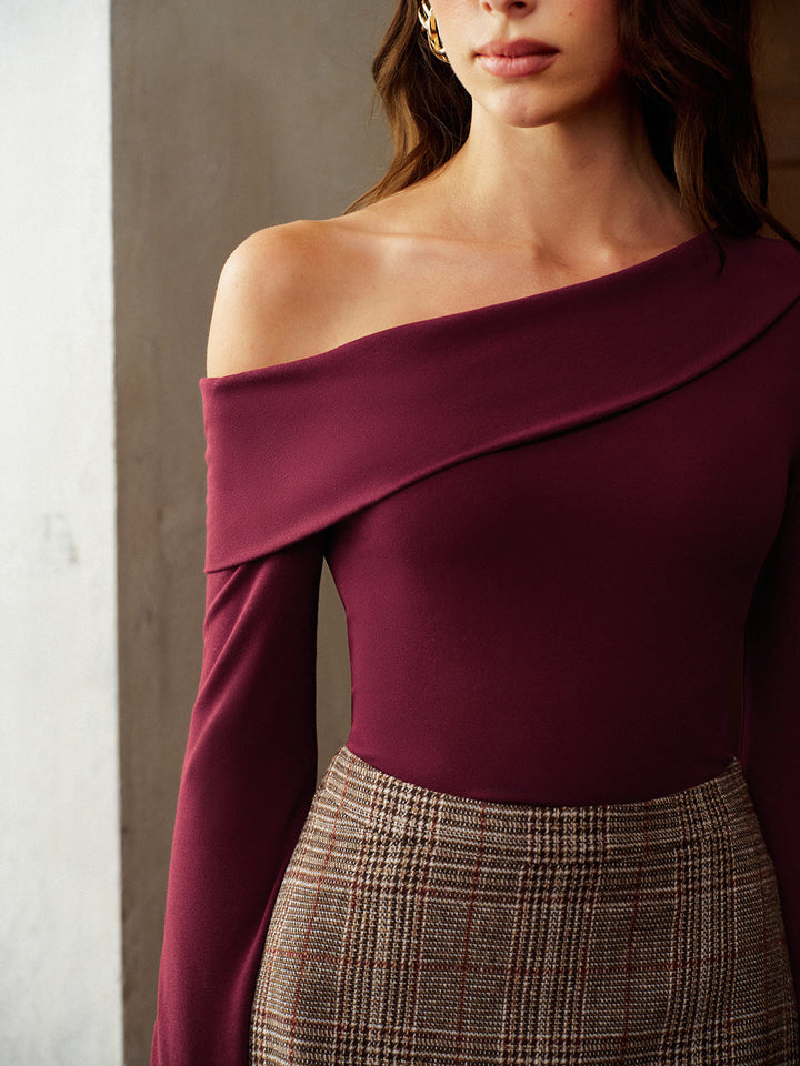 Asimetrik Yakalı Büzgülü Jersey Üst