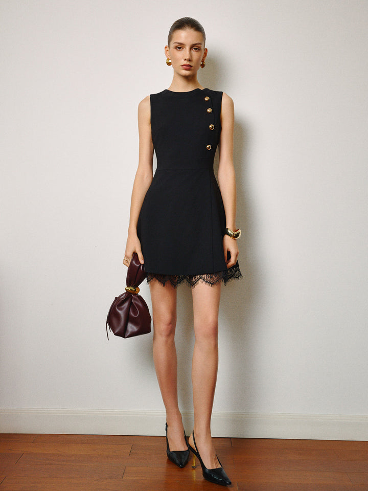 Dantel Etekli Metal Detaylı Tank Elbise