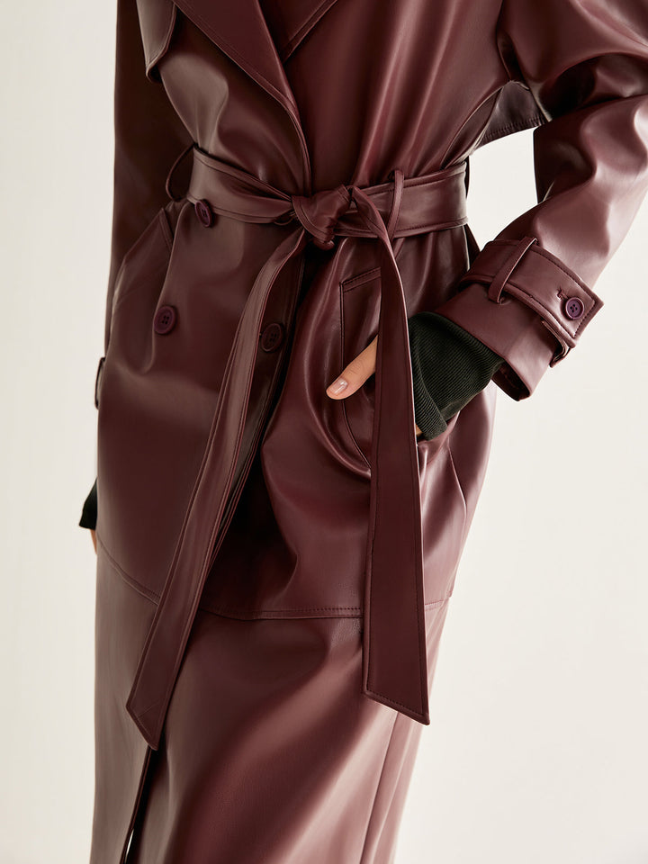 Rüzgar Geçirmez Pu Deri Uzun Ceket