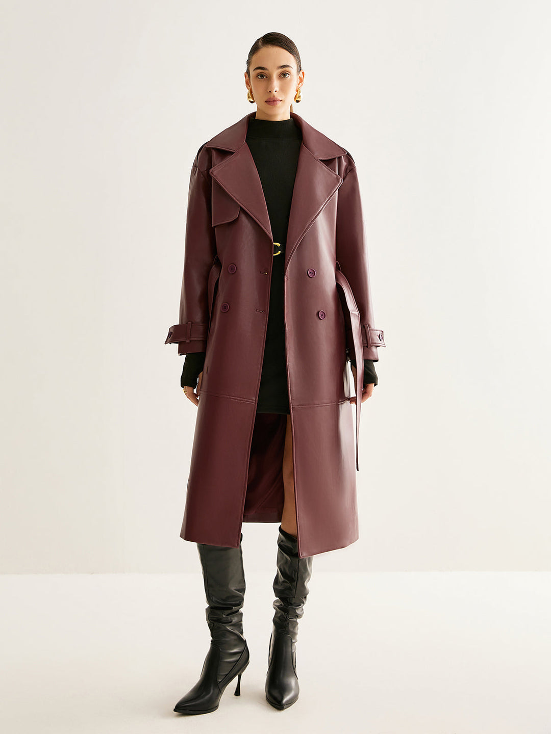 Rüzgar Geçirmez Pu Deri Uzun Ceket