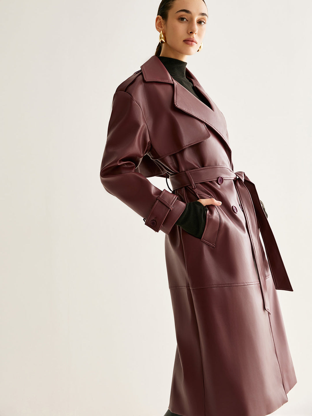 Rüzgar Geçirmez Pu Deri Uzun Ceket