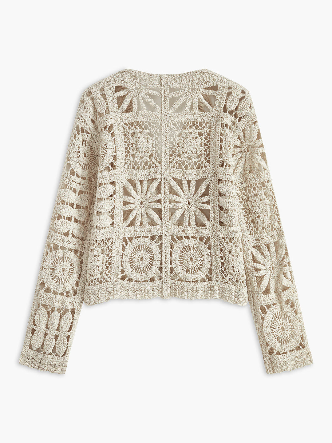 Tığ İşi Kare Desen Düğmeli Ön Hırka