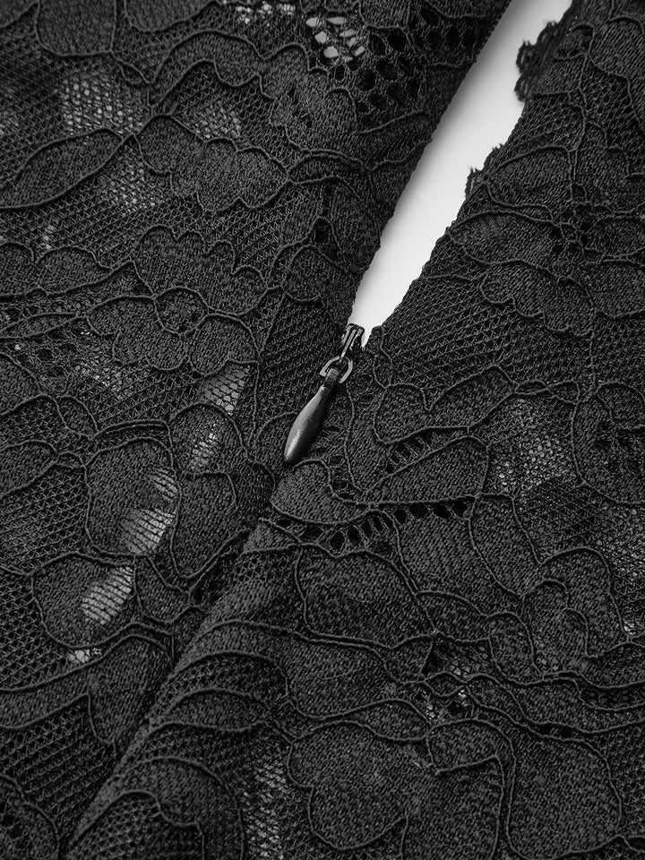 Şeffaf Dantel Anahtar Deliği Kesimli, Kıvrımlı Tasarım Elbise