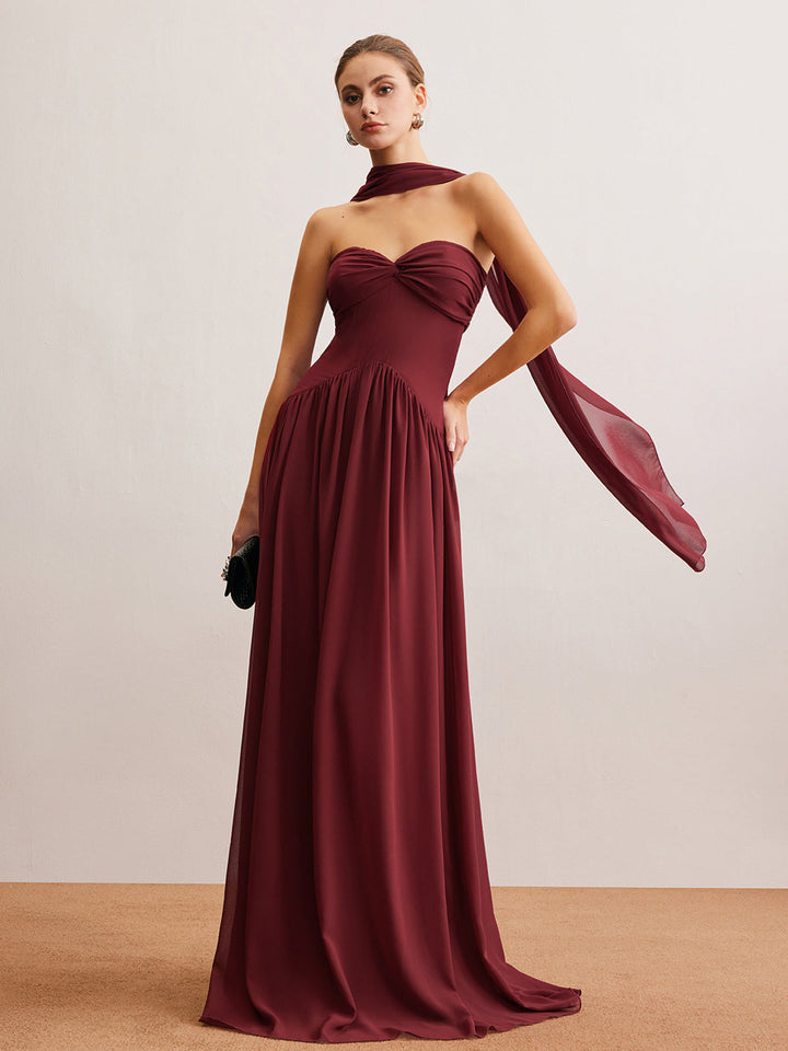 Yarı Şeffaf Kıvrımlı Uzun Kurdeleli Tüp Elbise