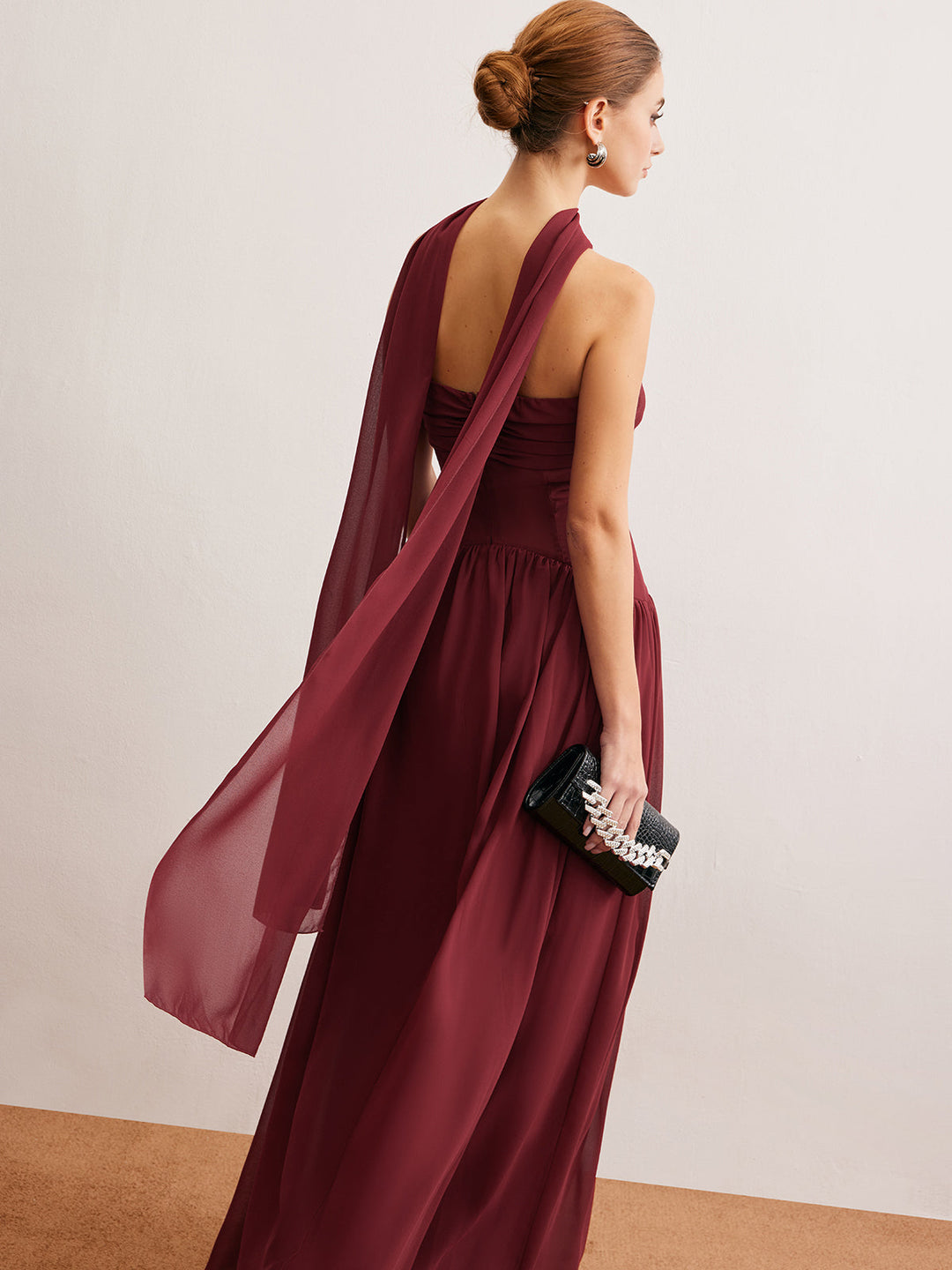 Yarı Şeffaf Kıvrımlı Uzun Kurdeleli Tüp Elbise