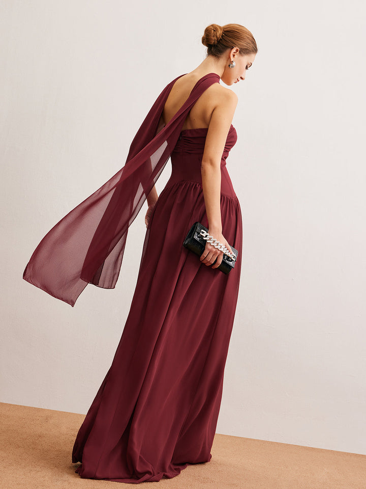 Yarı Şeffaf Kıvrımlı Uzun Kurdeleli Tüp Elbise