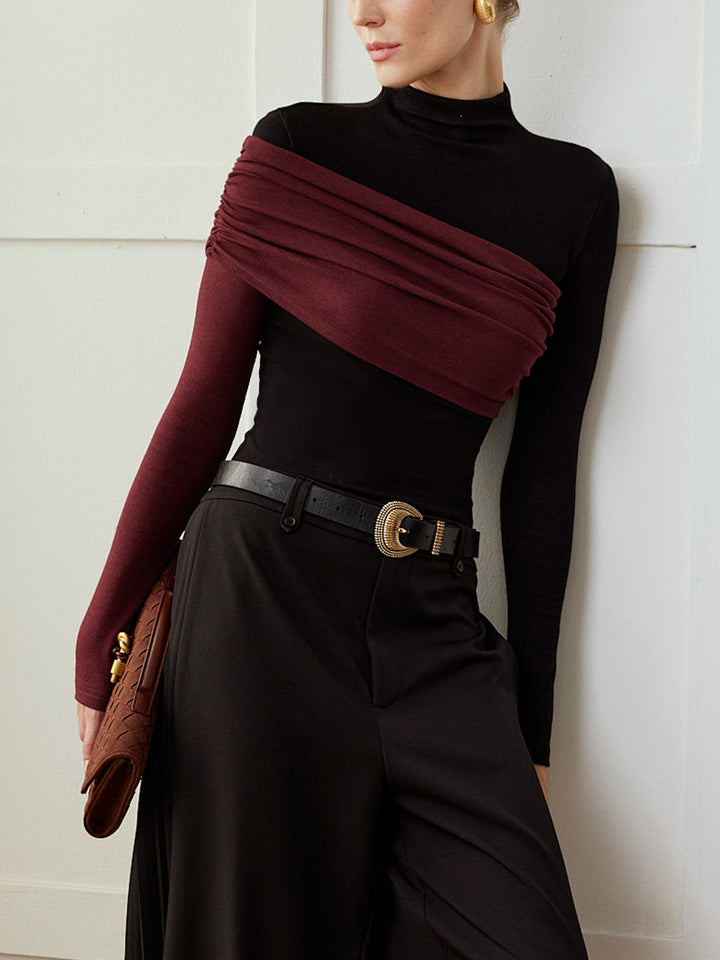 Renk Bloklu Pileli Jersey Slim Üst