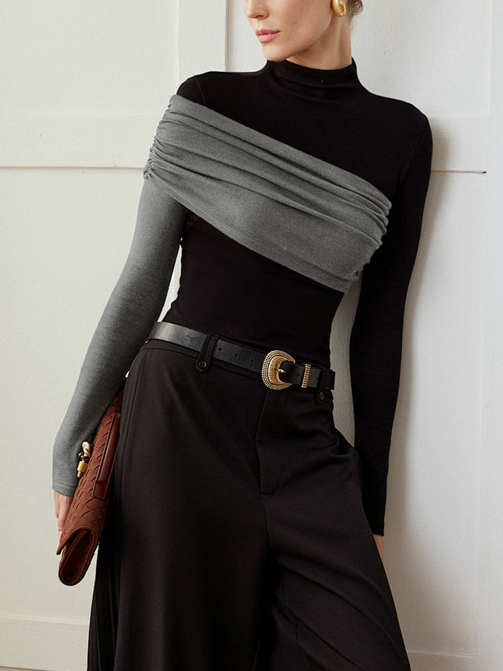 Renk Bloklu Pileli Jersey Slim Üst