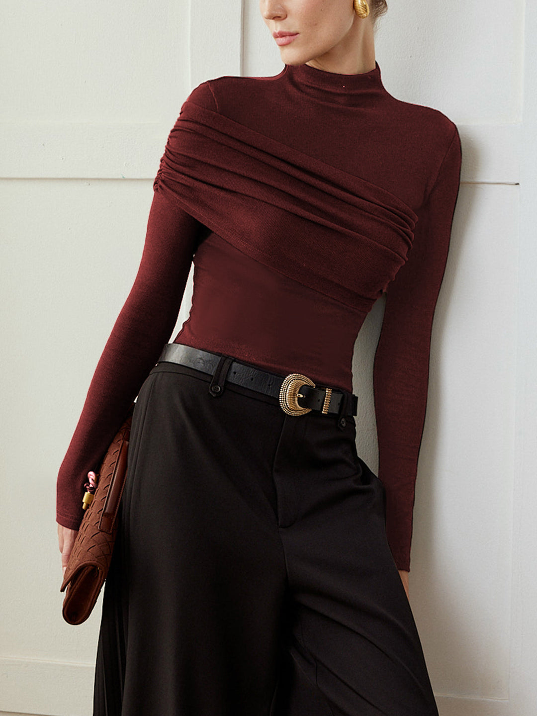 Renk Bloklu Pileli Jersey Slim Üst