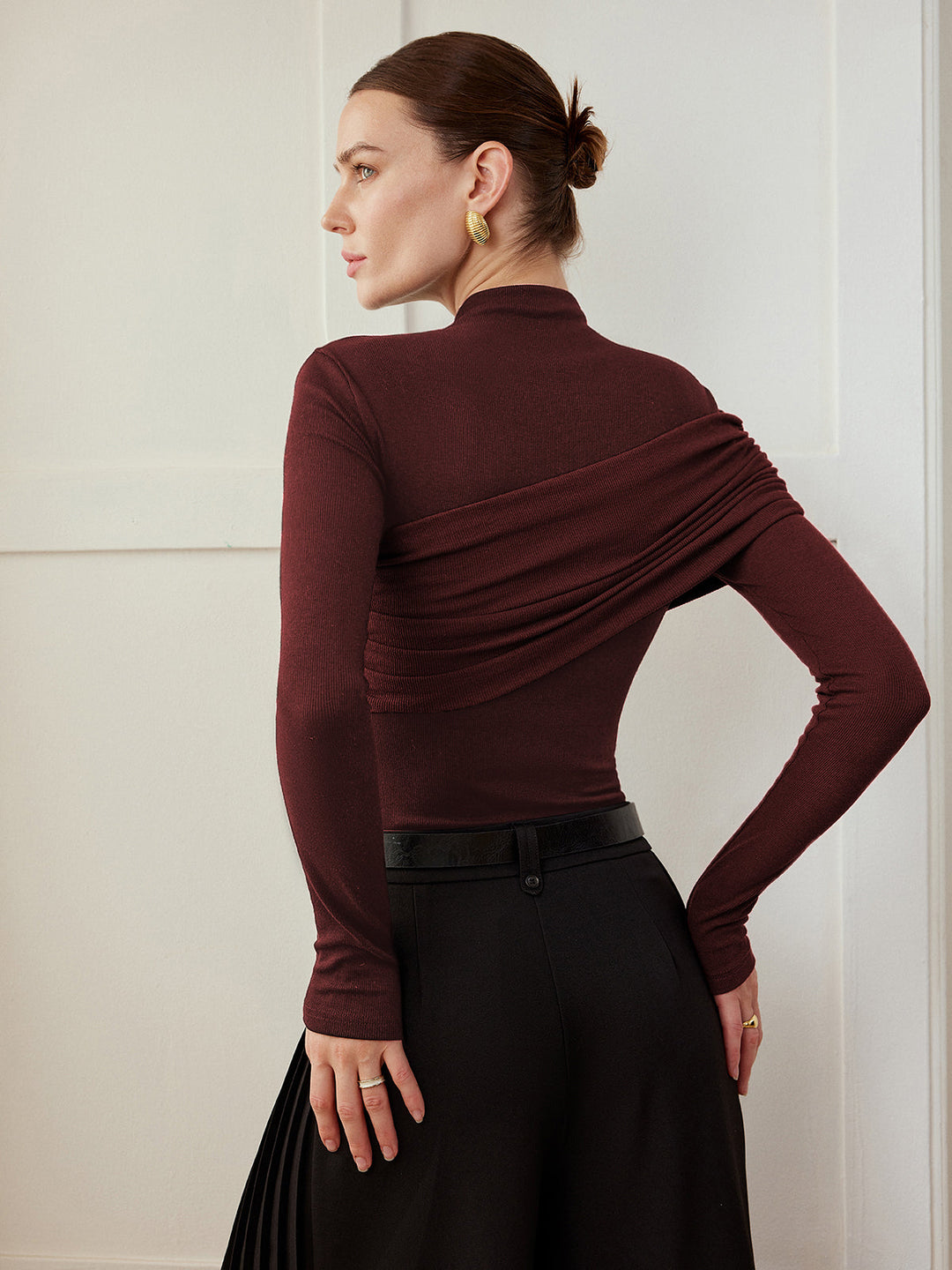 Renk Bloklu Pileli Jersey Slim Üst