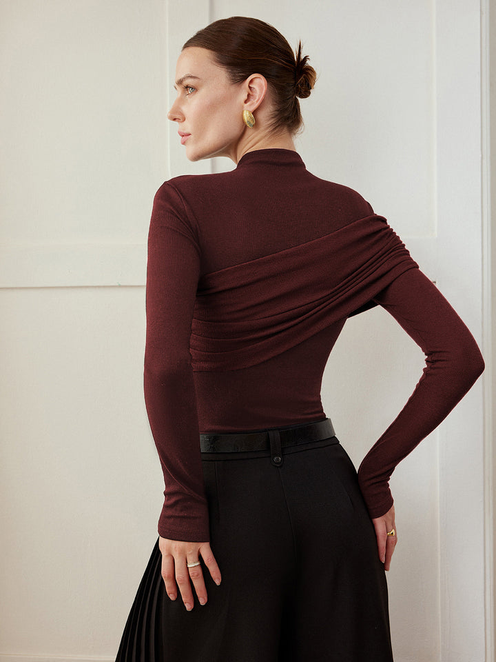 Renk Bloklu Pileli Jersey Slim Üst