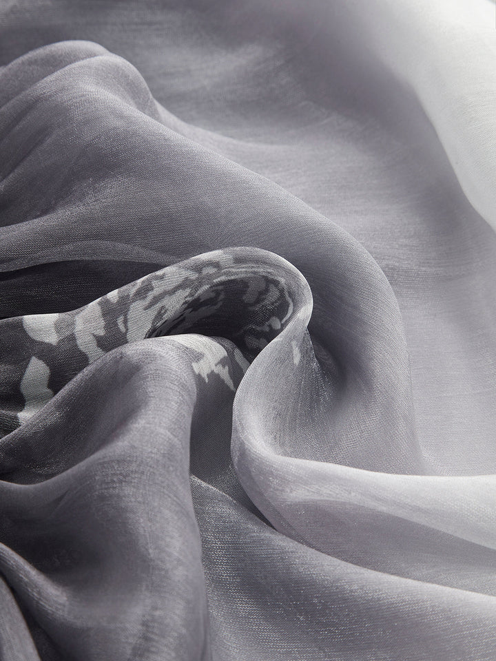 Yarı Şeffaf Degrade Çiçekli Omuzdan Askılı Şifon Üst