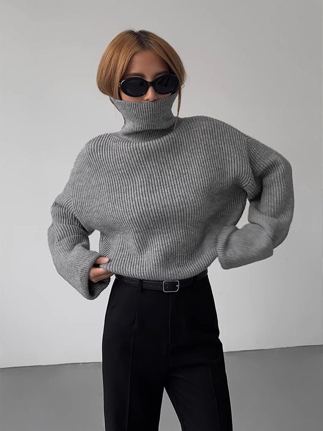 Turtleneck Yivli Sıcak Kazak