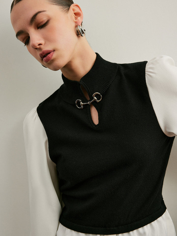 2'Si 1 Arada Renk Bloklu Metal Detaylı Örgü Üst