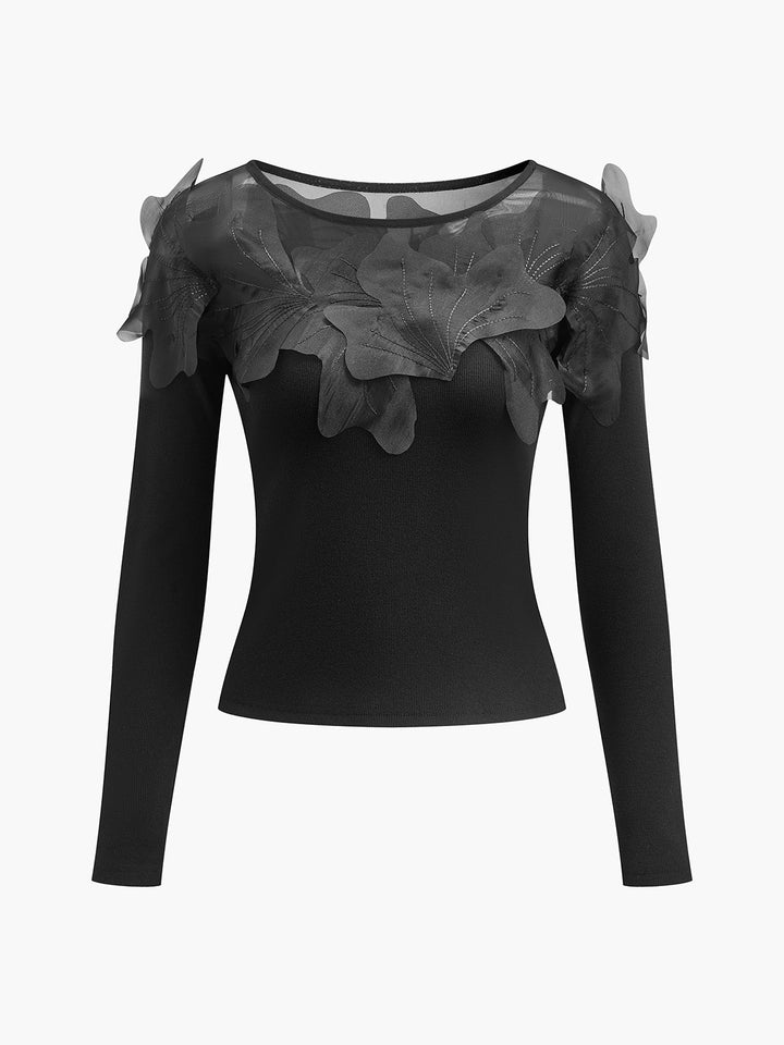 Yarı Şeffaf Çiçek Dekorlu İnce Bluz
