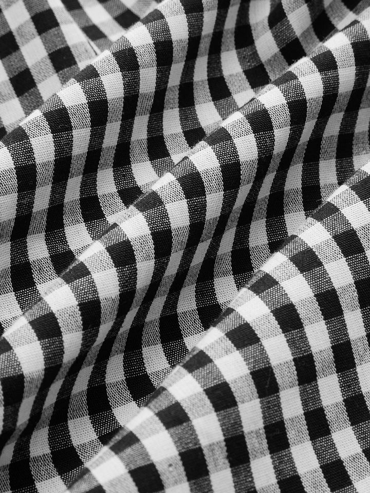 Ekose Ön Düğmeli Askılı Elbise