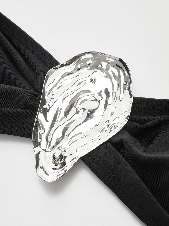 Metal Aksanlı Ön Bağcıklı Bikini Takımı