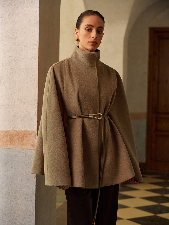 Stand Yaka Lariat-Kemerli Sıcak Pelerin