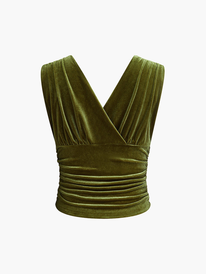 Kadife Pileli Belden Bağlamalı Kısa Tank Top