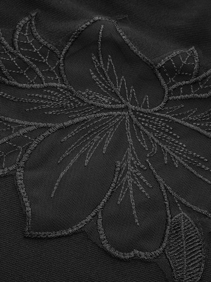 Yarı Şeffaf File-Çiçekli İnce Jersey Üst