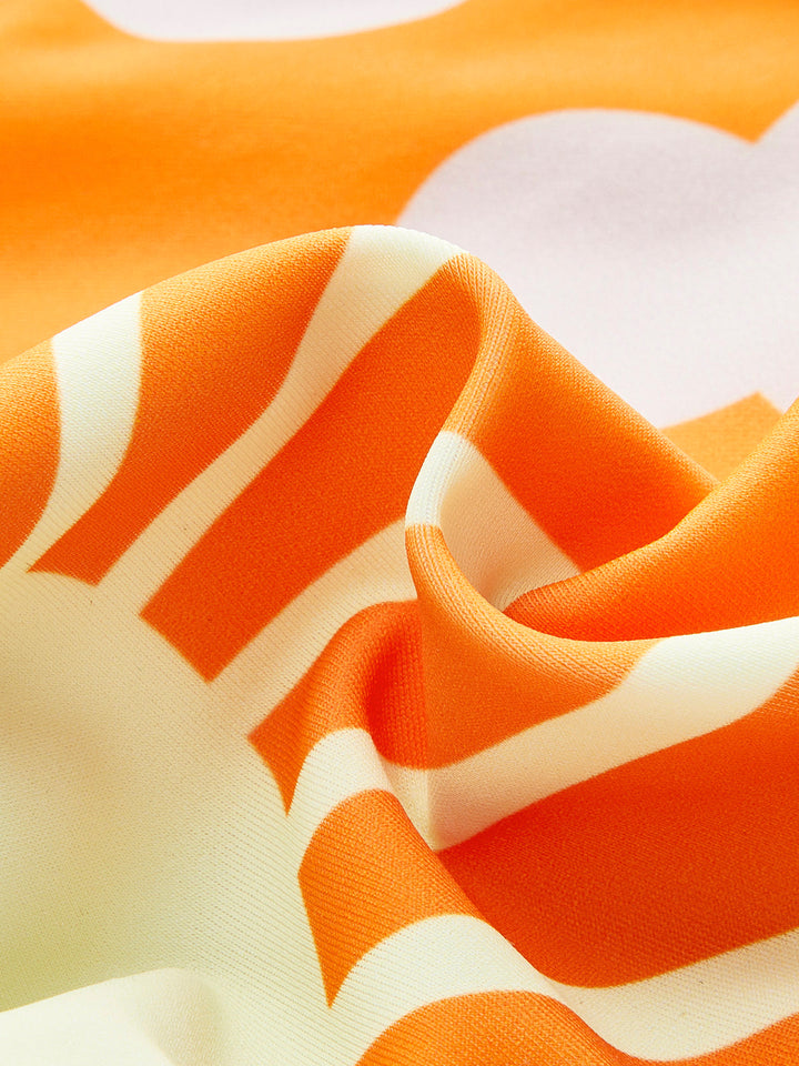 Tropikal Desenli Sırt Kesimli Tek Parça Mayo