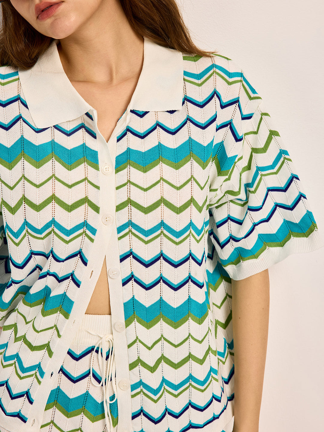 Chevron Desenli Örme Şort Takımı