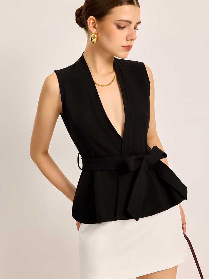 Kemerli V Yaka Kolsuz Üst