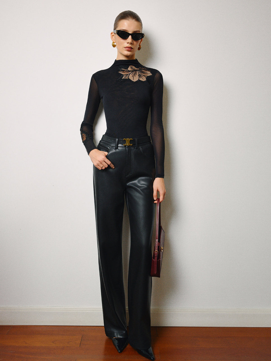 Yarı Şeffaf File-Çiçekli İnce Jersey Üst