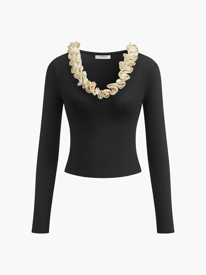 Pamuklu Çiçek Desenli Slim Tişört