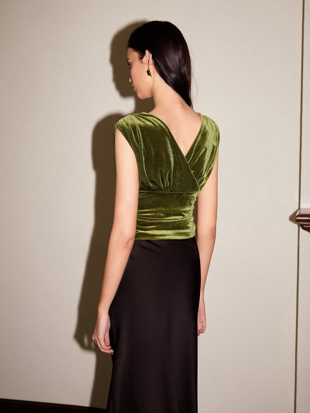 Kadife Pileli Belden Bağlamalı Kısa Tank Top