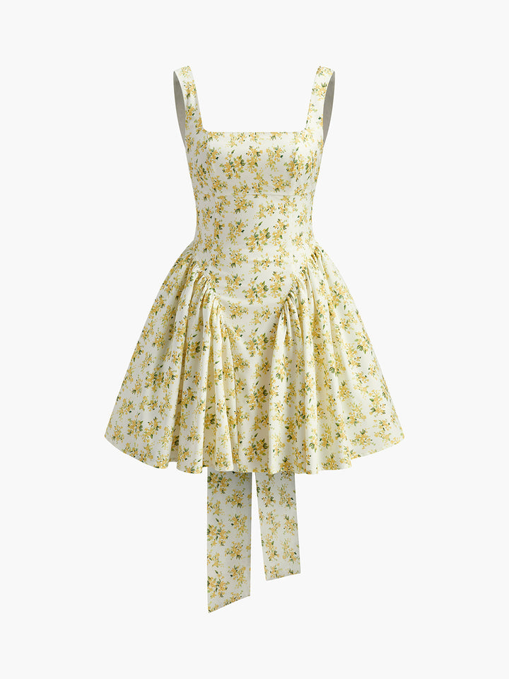 Çiçek Desenli Sırtı Fiyonklu Elbise