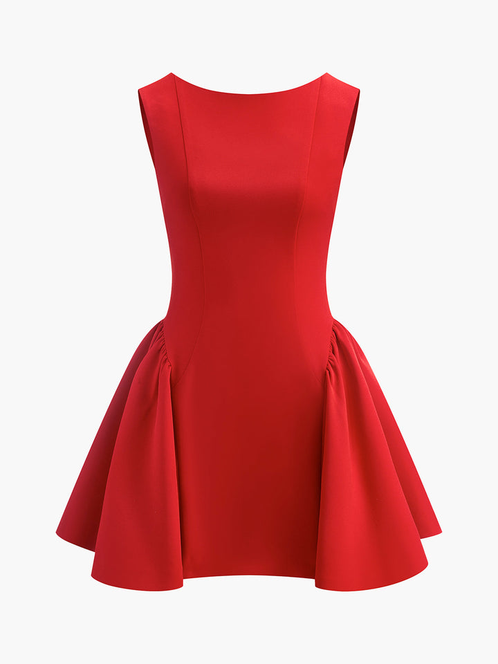 Sırtı Açık Kolsuz Kloş Elbise