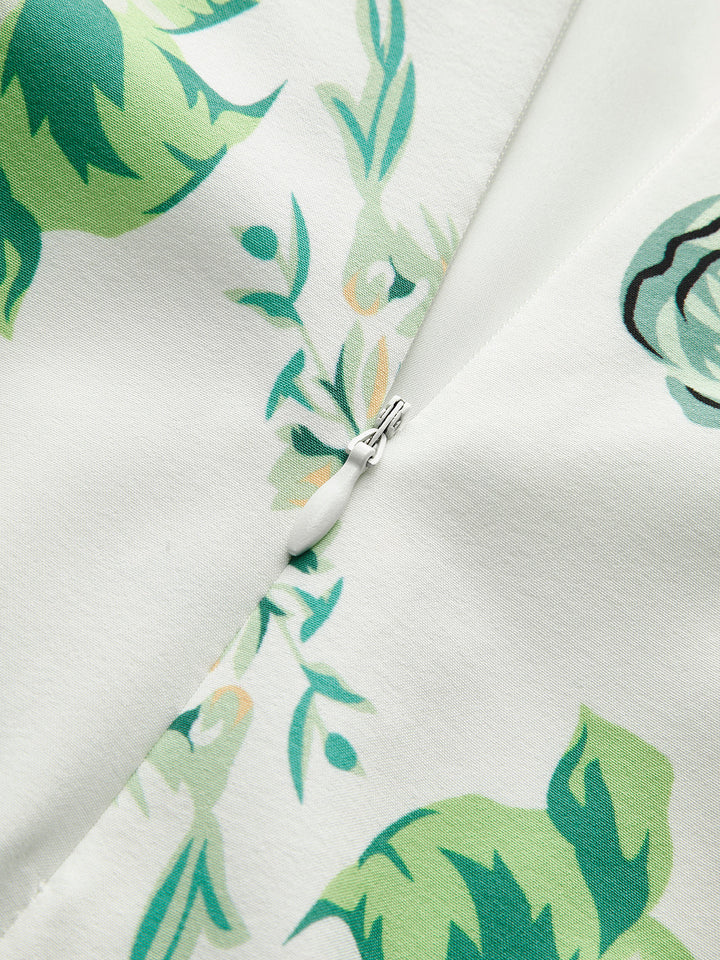 Kare Yaka Sırtı Açık Fiyonklu Çiçekli Elbise