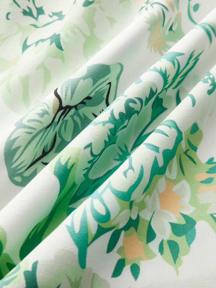 Kare Yaka Sırtı Açık Fiyonklu Çiçekli Elbise