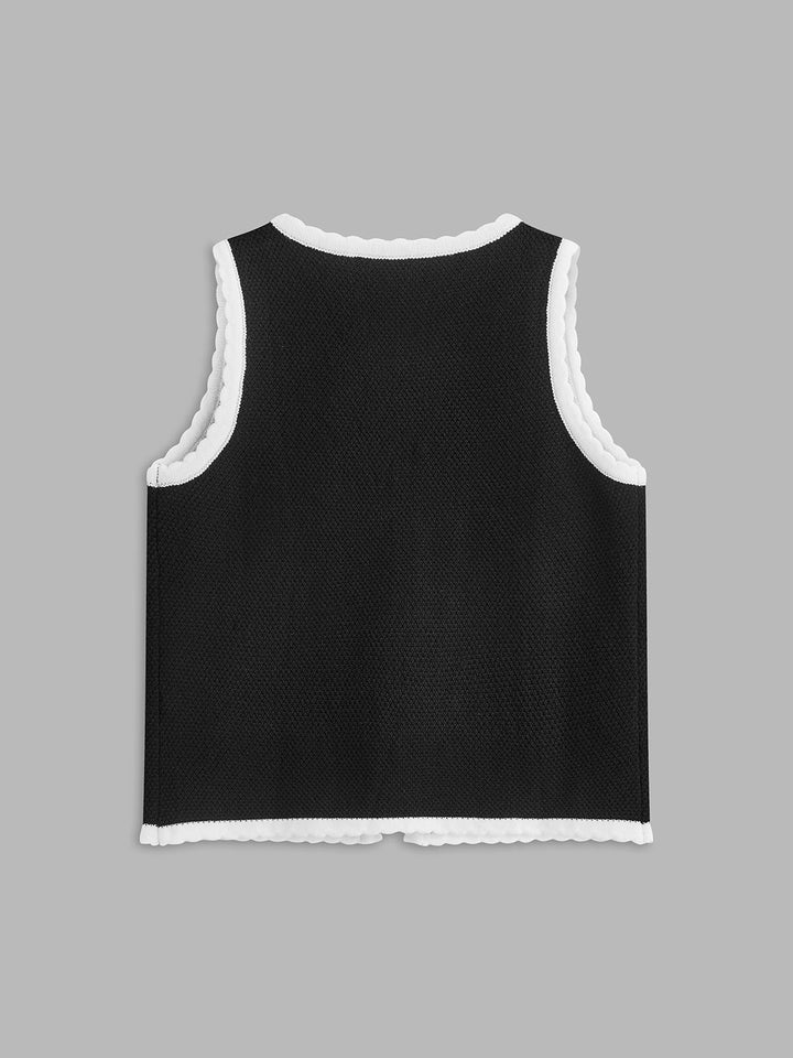 Taraklı Kenarlı Ön Bağcıklı Yelek