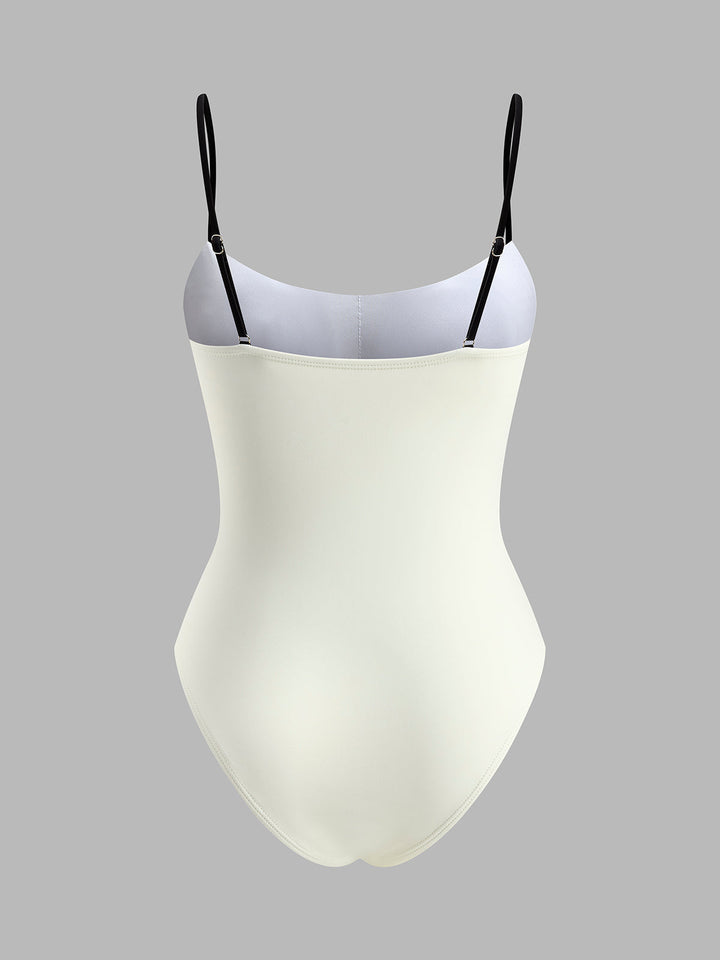 Kontrast Trim İnce Askılı Tek Parça Mayo