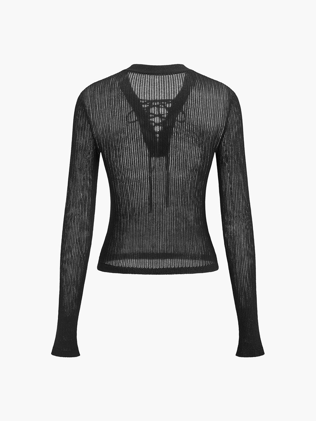 Bağcıklı Ön Şeffaf Uzun Kollu Kazak