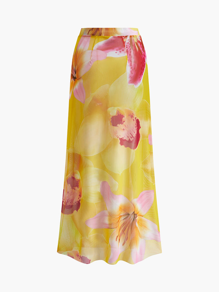 File Çiçek Desenli Üst Etek