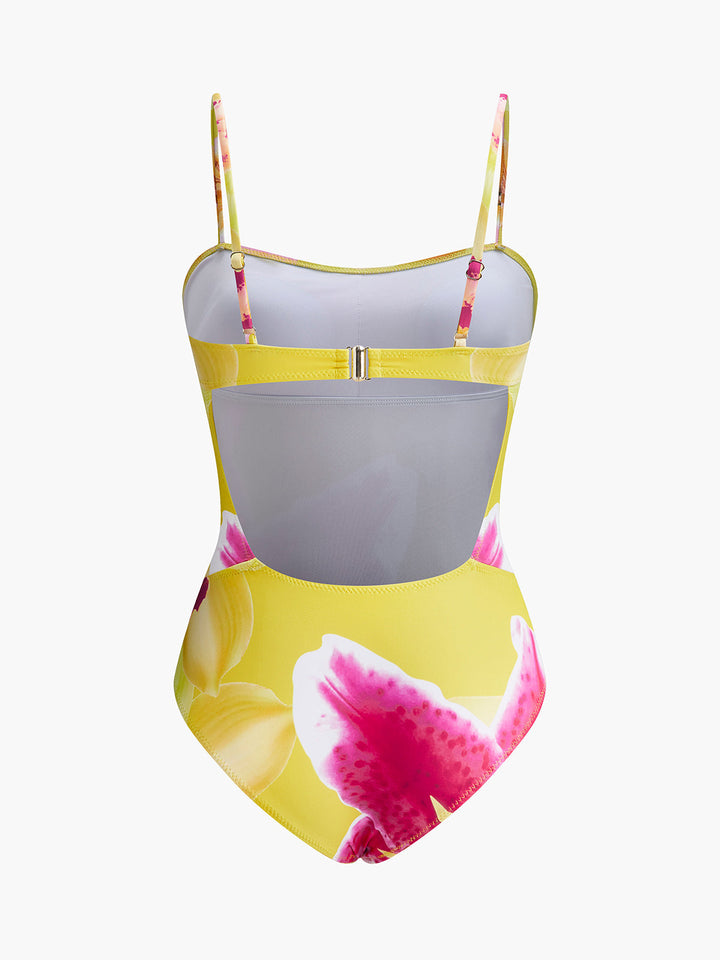 Jersey Cut-Out Çiçekli Tek Parça Mayo