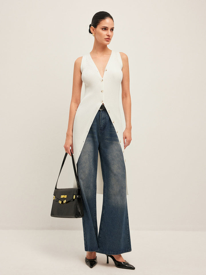 Düğme Detaylı Kaburga Elbise