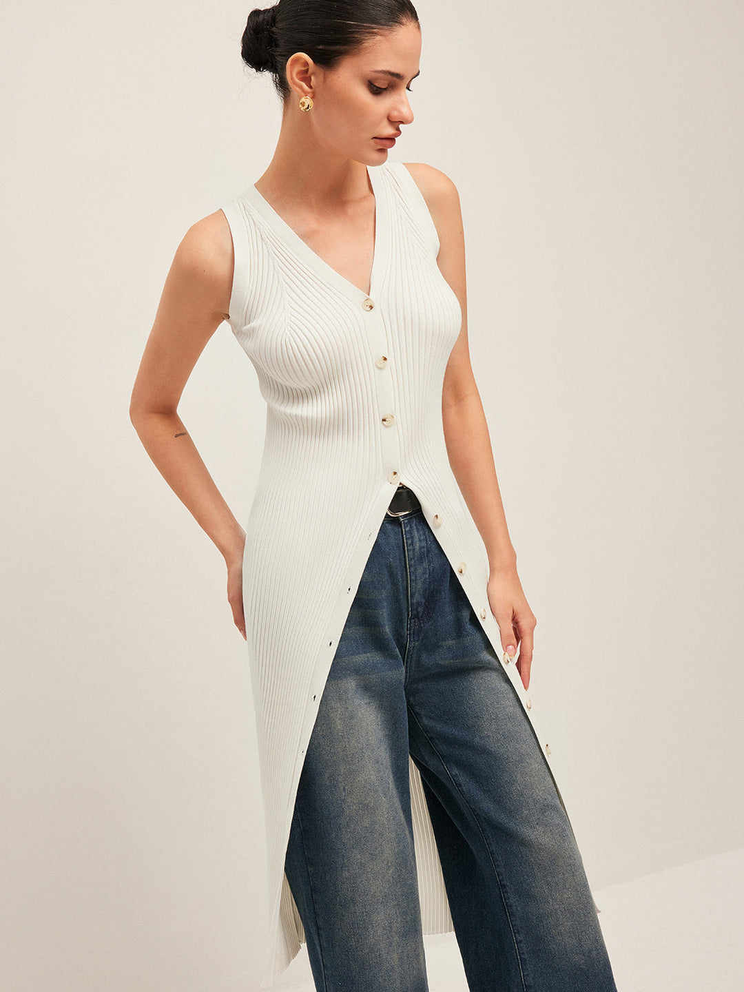 Düğme Detaylı Kaburga Elbise