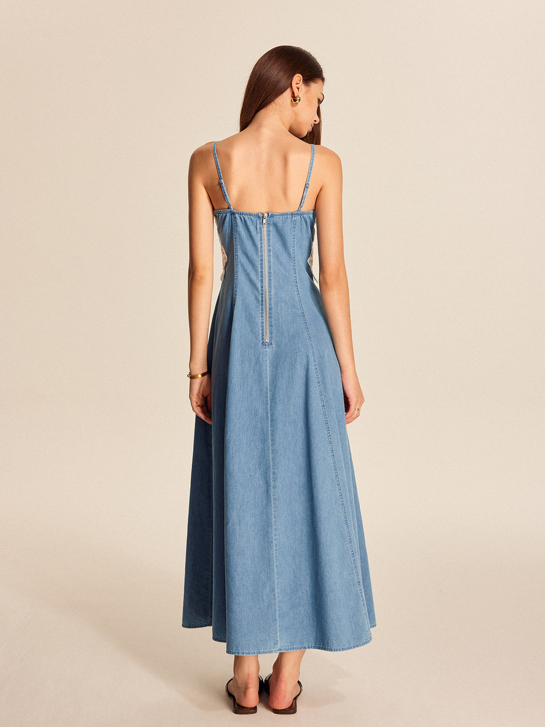 Dantel Panel Kot Askılı Elbise