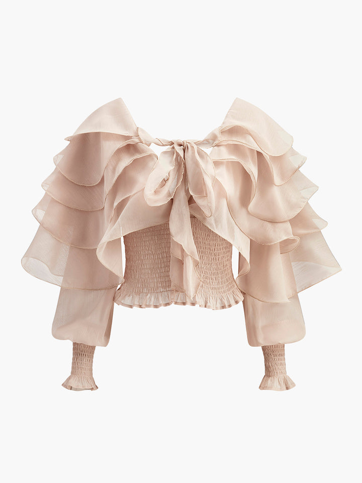 Yarı Şeffaf Şifon Volanlı Sırtı Açık Üst