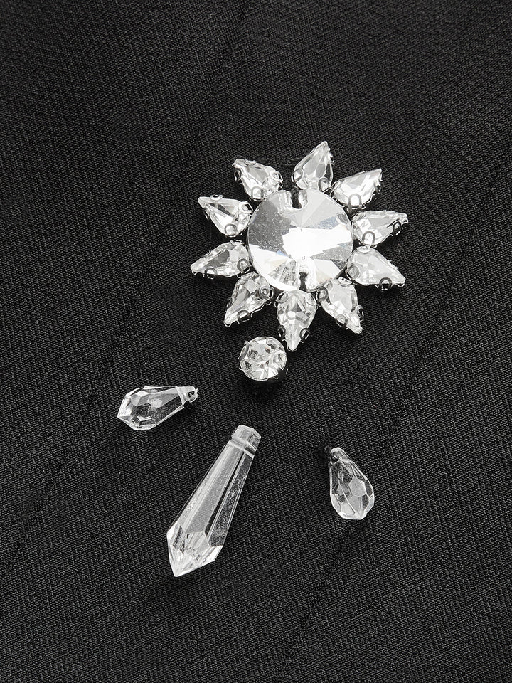 Çiçekli Kristal Sırt Fermuarlı Üst