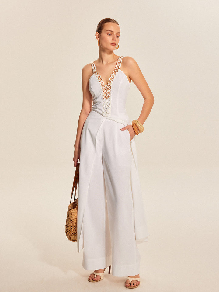 İçi Boş Bağcıklı V Yaka Üst