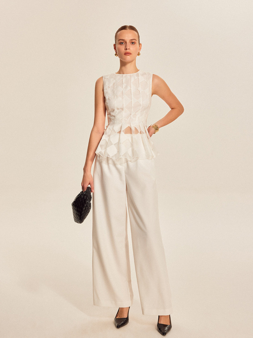 Yarı Şeffaf Geometrik Peplum Üst