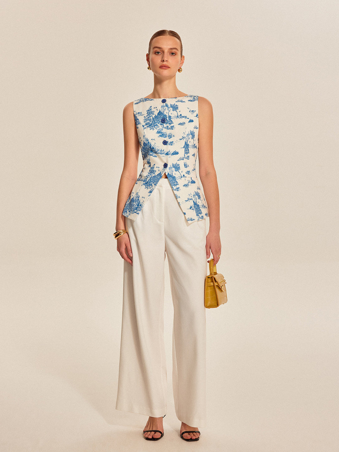 Baskılı Kolsuz Yırtık Etek Yelek