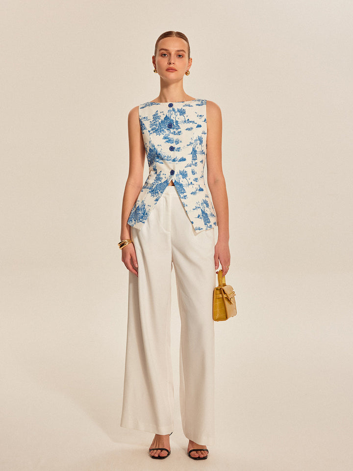 Baskılı Kolsuz Yırtık Etek Yelek