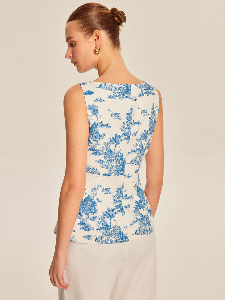 Baskılı Kolsuz Yırtık Etek Yelek