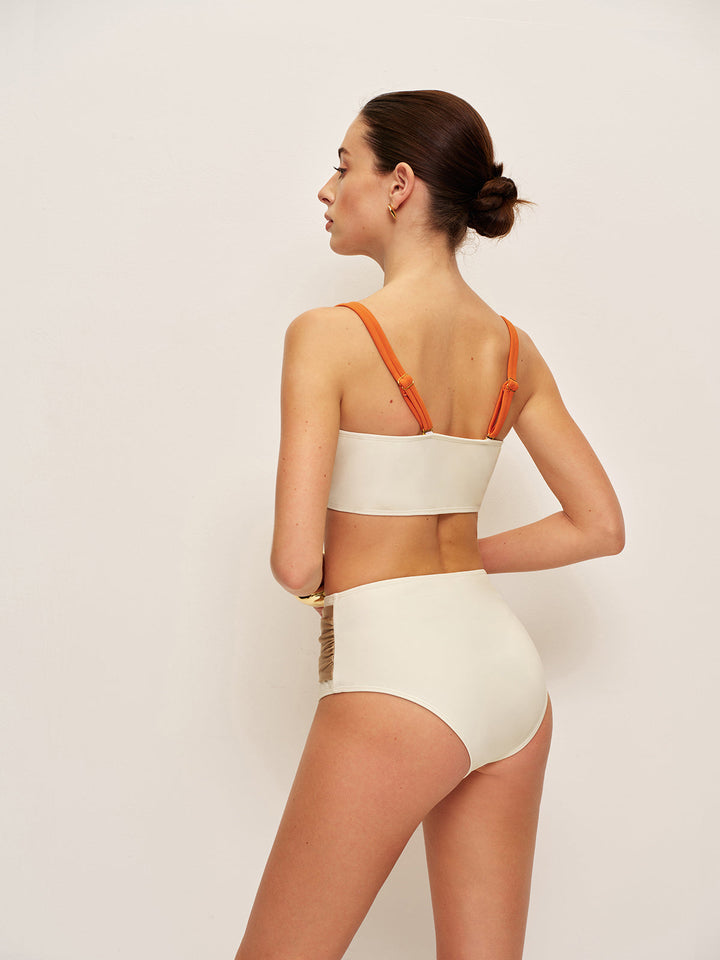 Süslemeli Renk Bloklu Retro Bikini Takımı